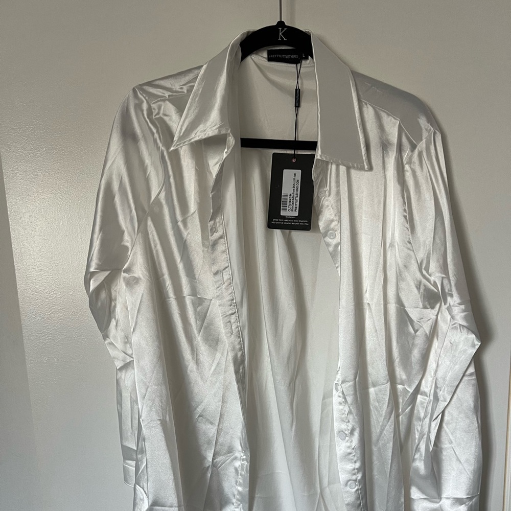 Pretty little things white satin button front